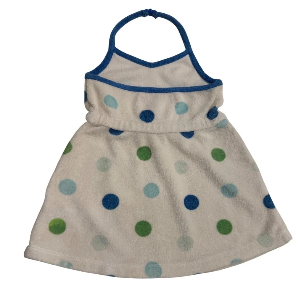 Gymboree Vintage 2004 Polka Dot Terry Cloth Halter Dress Blue Green White 3-6M